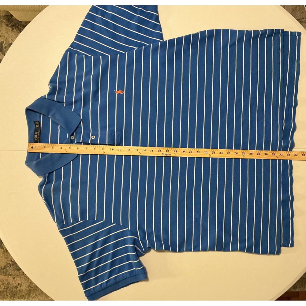 Polo Ralph Lauren Men 4XB Blue White Striped Short Sleeve Polo Shirt Orange Pony - Picture 4 of 5